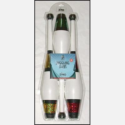 Juggling Set, 3 Decorated Clubs and DVD - Assorted Colors by Zyko