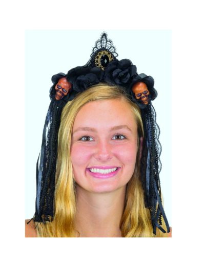 Day Of The Dead Head Piece With Orange Skulls