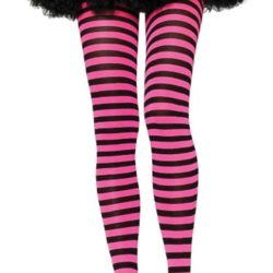 Neon Pink And Black Stripped Tights