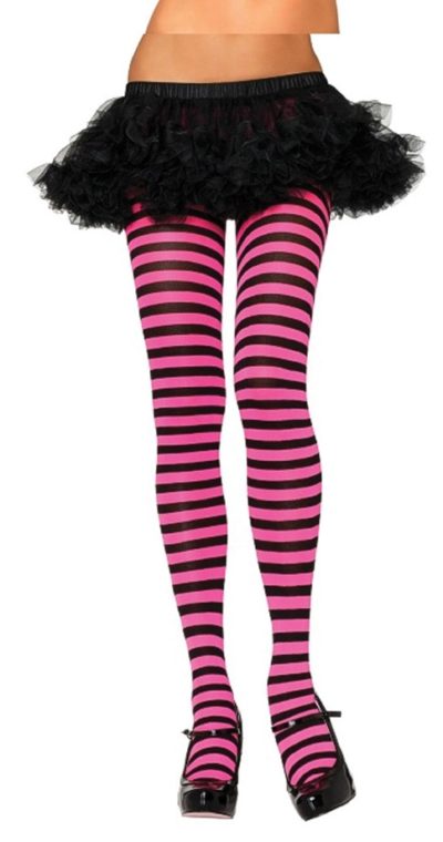 Neon Pink And Black Stripped Tights