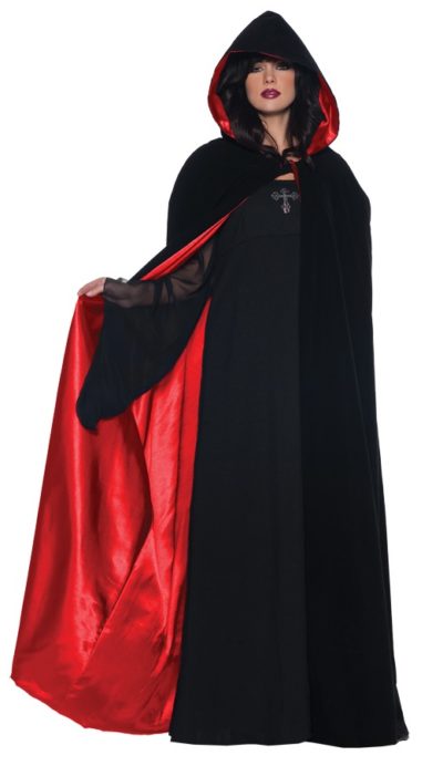 63” Deluxe Velvet & Satin Cape - Black & Red - Image 2