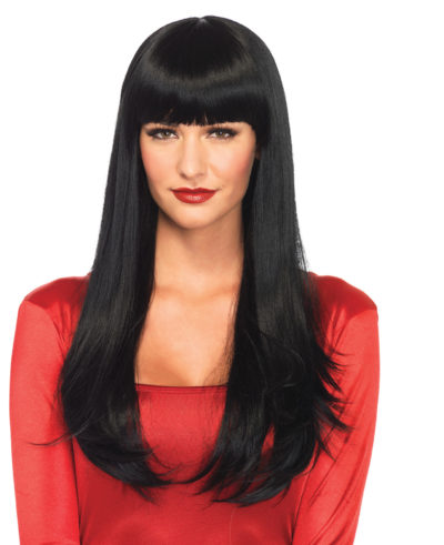 Long Straight Wig With Bangs Black