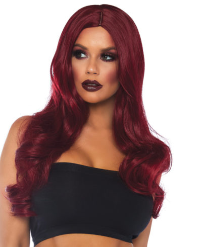 Long Wavy Wig With Center Part Burgundy