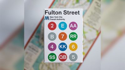 WHITE EDITION FULTON STREET MTA PLAYING CARDS, 1972 VIGNELLI MAP EDITION